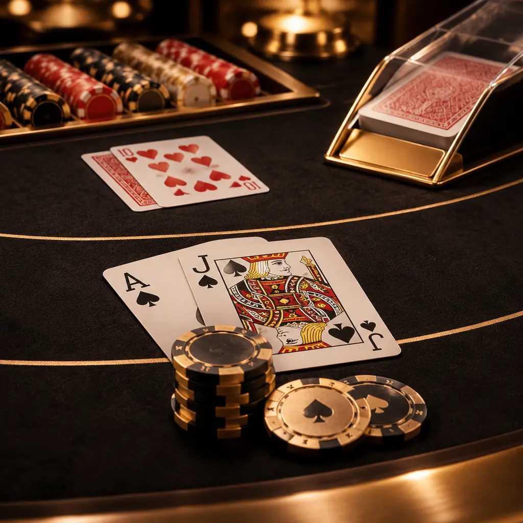 Kartu dan keping di meja blackjack